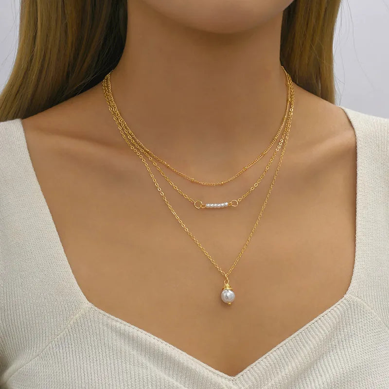 Wholesale Jewelry Simple Style Classic Style Solid Color Alloy Gold Plated Plating Layered Necklaces