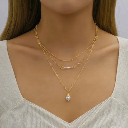 Wholesale Jewelry Simple Style Classic Style Solid Color Alloy Gold Plated Plating Layered Necklaces