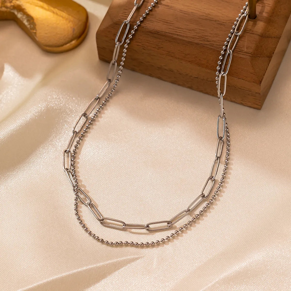 Wholesale Jewelry Simple Style Classic Style Solid Color Titanium Steel Plating Layered Necklaces