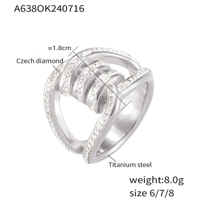 Wholesale Jewelry Simple Style Classic Style Solid Color Titanium Steel Rhinestones 18K Gold Plated Plating Inlay Rings