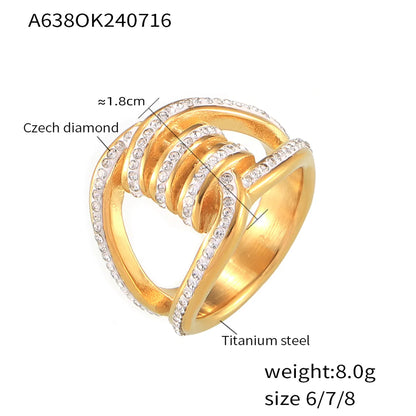 Wholesale Jewelry Simple Style Classic Style Solid Color Titanium Steel Rhinestones 18K Gold Plated Plating Inlay Rings