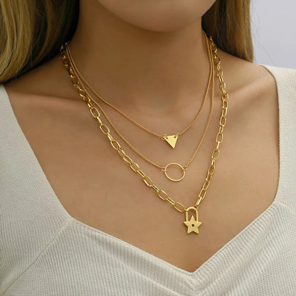 Wholesale Jewelry Simple Style Classic Style Solid Color Zinc Alloy Gold Plated Plating Layered Necklaces