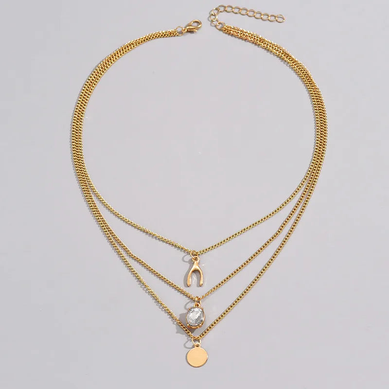 Wholesale Jewelry Simple Style Classic Style Solid Color Zinc Alloy Zircon Inlay Layered Necklaces