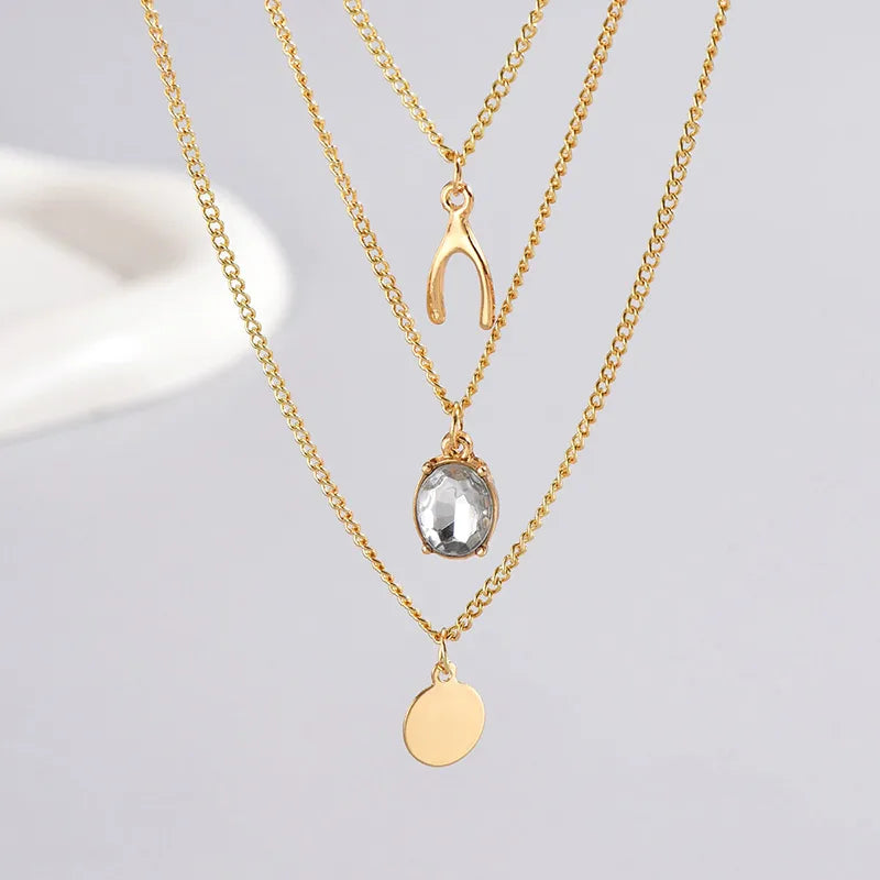 Wholesale Jewelry Simple Style Classic Style Solid Color Zinc Alloy Zircon Inlay Layered Necklaces