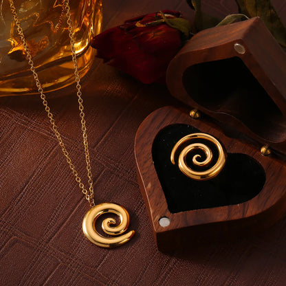 Wholesale Jewelry Simple Style Classic Style Spiral 304 Stainless Steel 18K Gold Plated Plating Rings Necklace