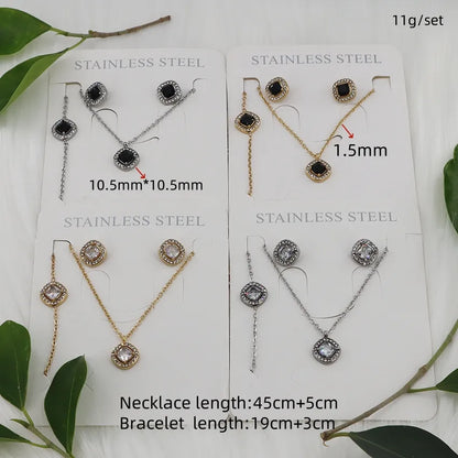 Wholesale Jewelry Simple Style Classic Style Square 304 Stainless Steel Zircon Gold Plated Inlay Jewelry Set