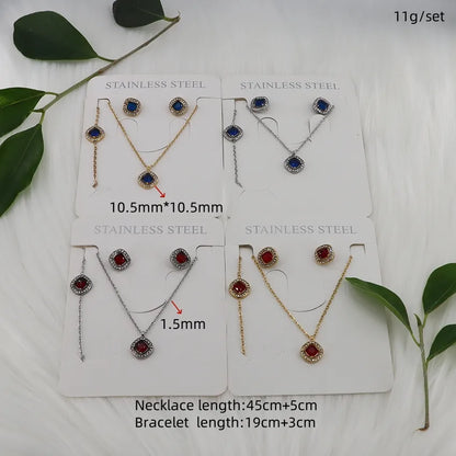 Wholesale Jewelry Simple Style Classic Style Square 304 Stainless Steel Zircon Gold Plated Inlay Jewelry Set