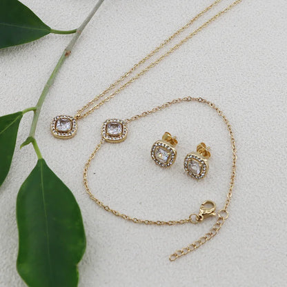 Wholesale Jewelry Simple Style Classic Style Square 304 Stainless Steel Zircon Gold Plated Inlay Jewelry Set