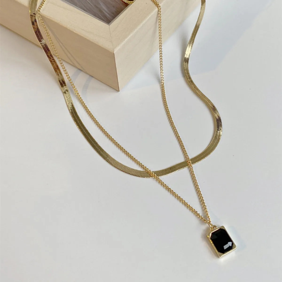 Wholesale Jewelry Simple Style Classic Style Square Alloy Glass 14K Gold Plated Inlay Layered Necklaces