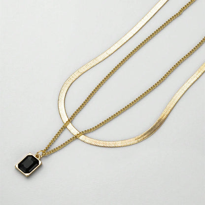 Wholesale Jewelry Simple Style Classic Style Square Alloy Glass 14K Gold Plated Inlay Layered Necklaces