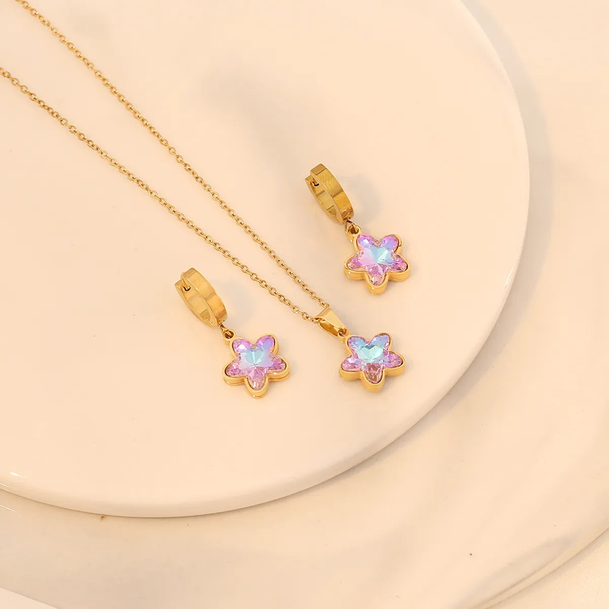 Wholesale Jewelry Simple Style Classic Style Star Heart Shape Butterfly 304 Stainless Steel Copper Glass Inlay Earrings Necklace Jewelry Set