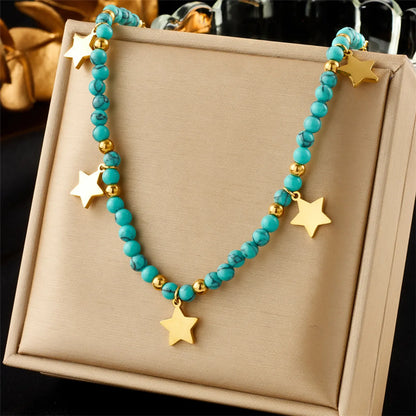 Wholesale Jewelry Simple Style Classic Style Star Titanium Steel Beaded Layered Necklaces