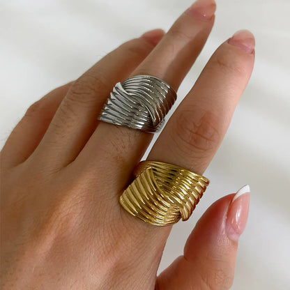 Wholesale Jewelry Simple Style Classic Style Stripe 316L Stainless Steel  18K Gold Plated Plating Open Rings