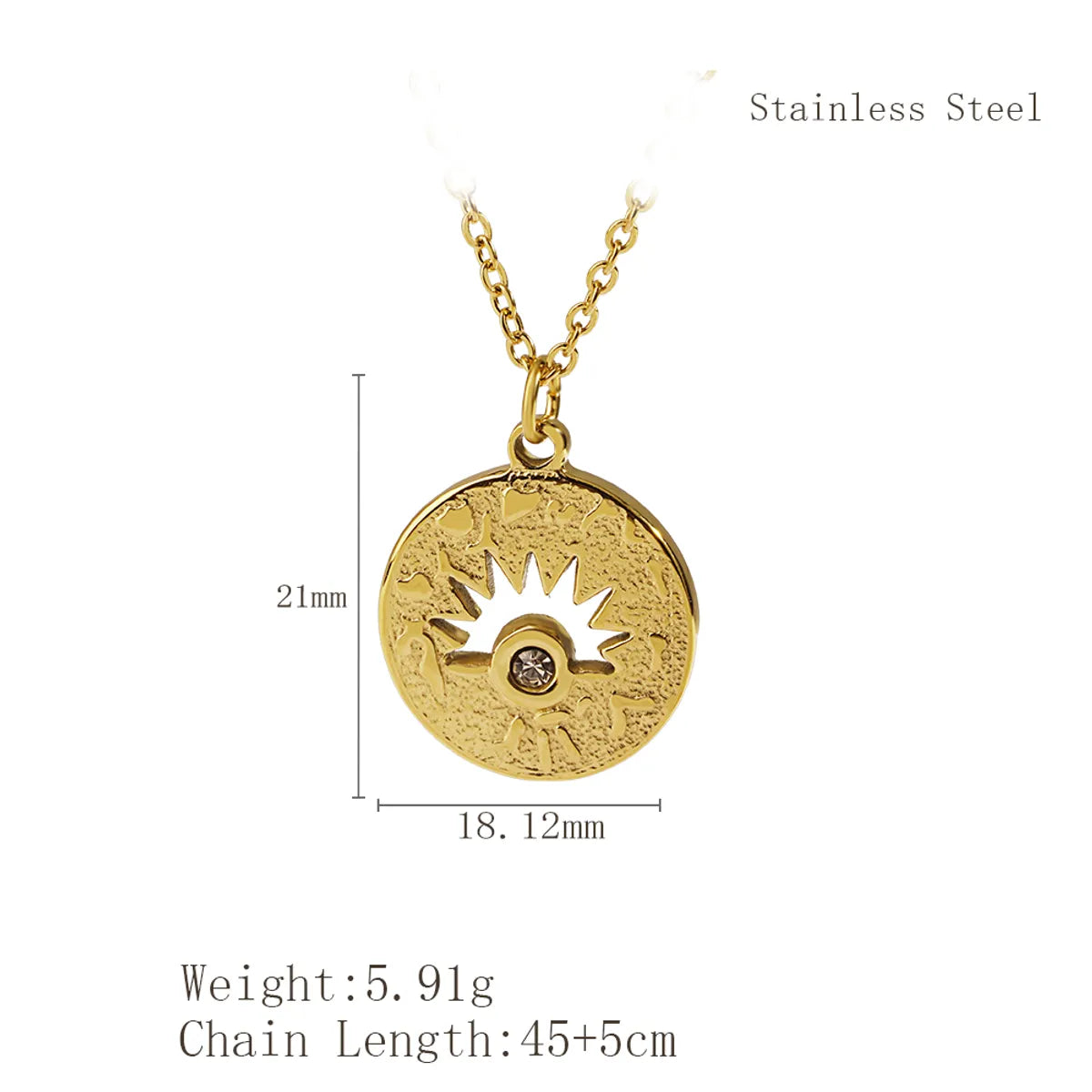 Wholesale Jewelry Simple Style Classic Style Sun 304 Stainless Steel 18K Gold Plated Plating Pendant Necklace