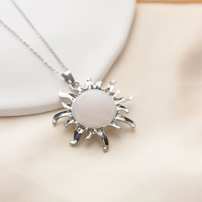 Wholesale Jewelry Simple Style Classic Style Sun Alloy Natural Stone Silver Plated Plating Inlay Pendant Necklace