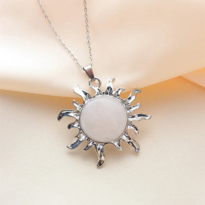 Wholesale Jewelry Simple Style Classic Style Sun Alloy Natural Stone Silver Plated Plating Inlay Pendant Necklace