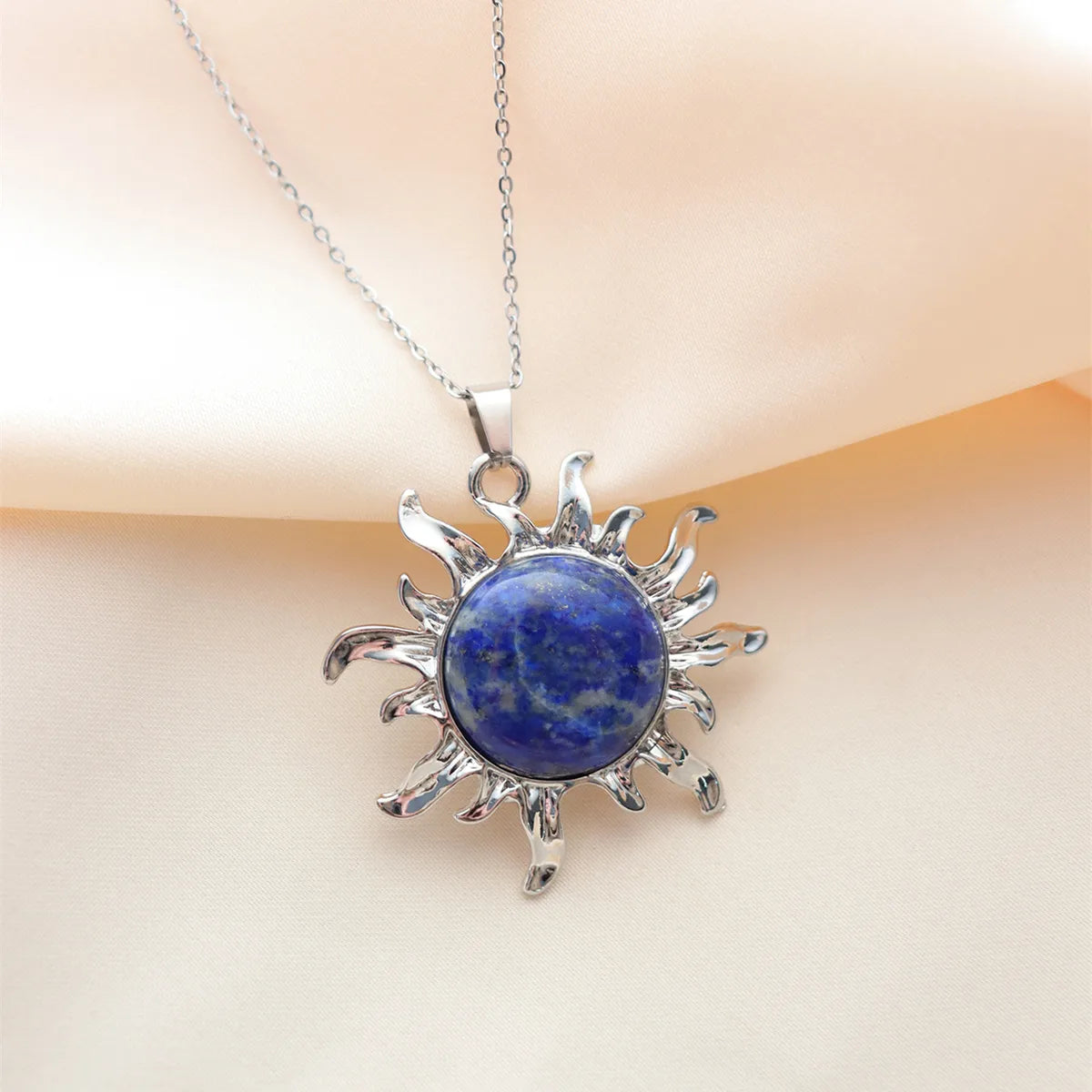 Wholesale Jewelry Simple Style Classic Style Sun Alloy Natural Stone Silver Plated Plating Inlay Pendant Necklace