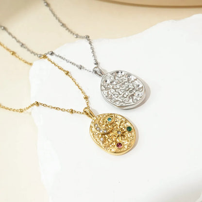 Wholesale Jewelry Simple Style Classic Style Sun Moon Eye 304 Stainless Steel Rhinestones 14K Gold Plated Plating Diamond Pendant Necklace