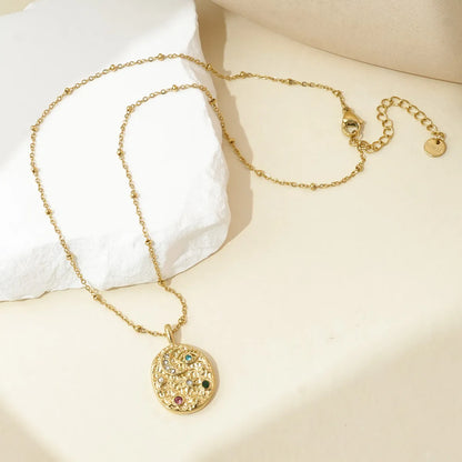 Wholesale Jewelry Simple Style Classic Style Sun Moon Eye 304 Stainless Steel Rhinestones 14K Gold Plated Plating Diamond Pendant Necklace