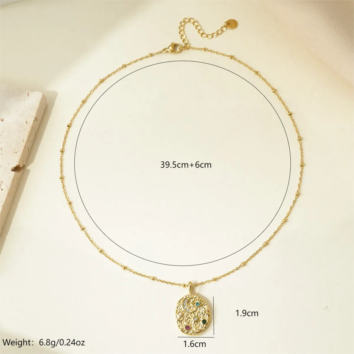 Wholesale Jewelry Simple Style Classic Style Sun Moon Eye 304 Stainless Steel Rhinestones 14K Gold Plated Plating Diamond Pendant Necklace