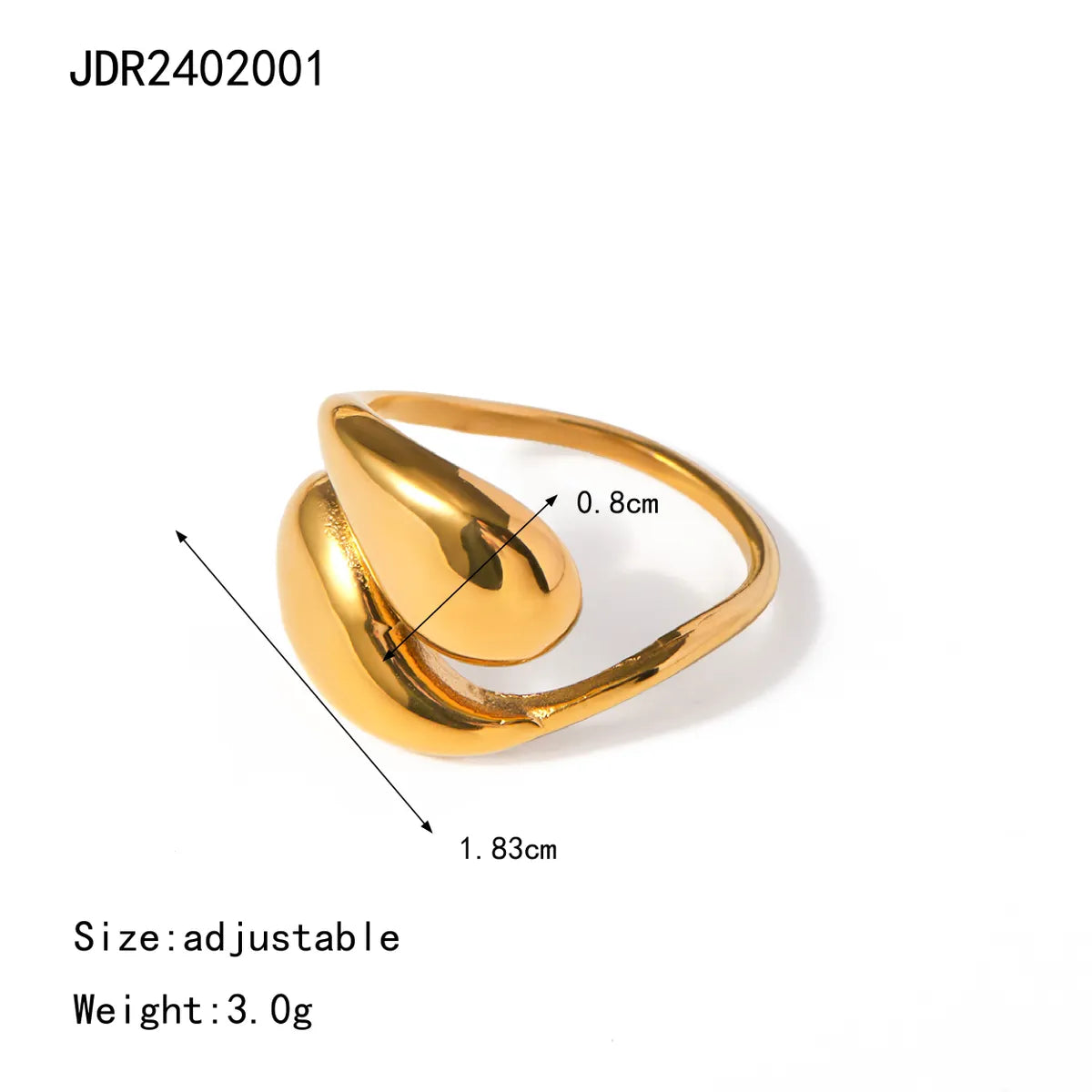 Wholesale Jewelry Simple Style Classic Style Water Droplets 304 Stainless Steel 18K Gold Plated Plating Rings