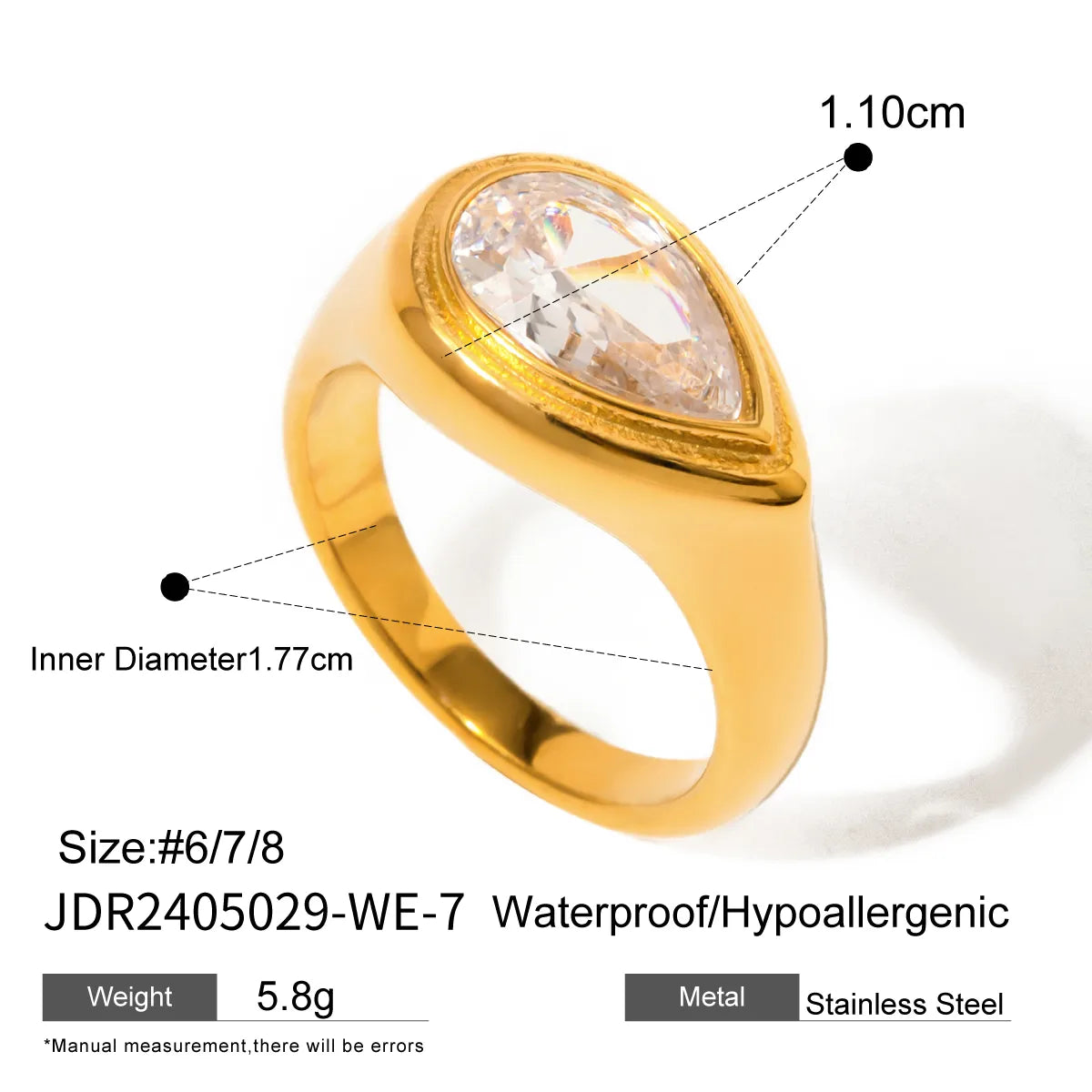 Wholesale Jewelry Simple Style Classic Style Water Droplets 304 Stainless Steel Zircon Inlay Rings