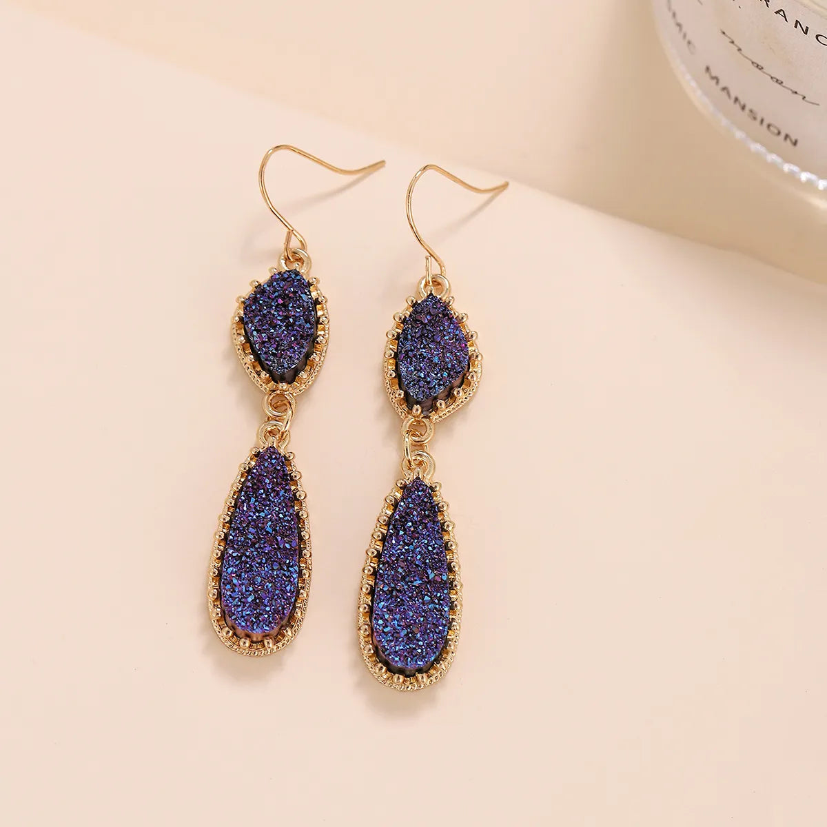 Wholesale Jewelry Simple Style Classic Style Water Droplets Alloy Resin Inlay Drop Earrings