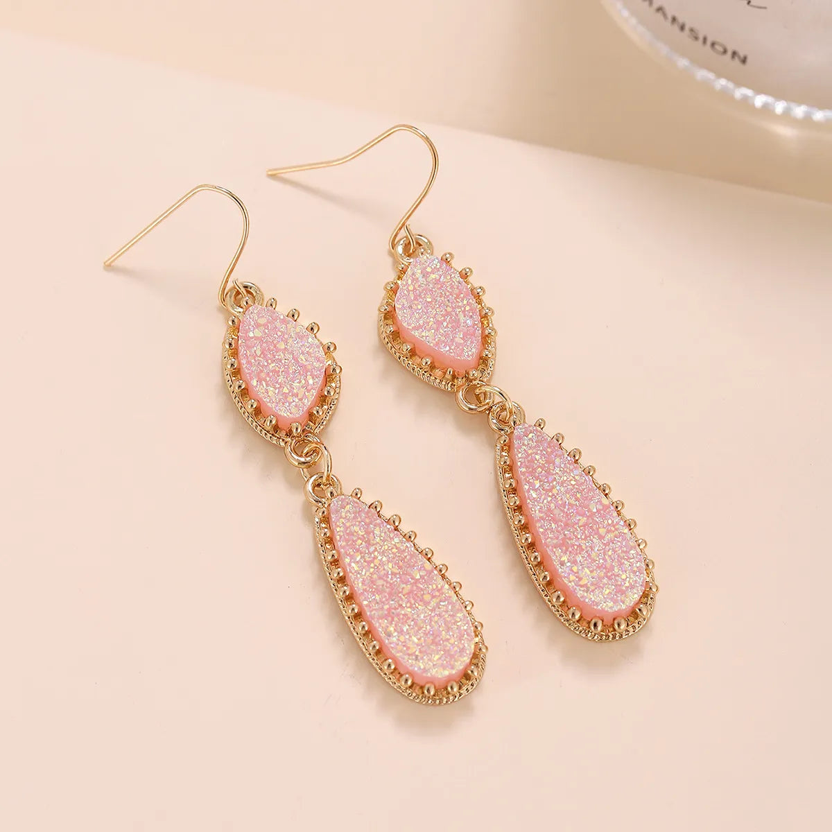 Wholesale Jewelry Simple Style Classic Style Water Droplets Alloy Resin Inlay Drop Earrings