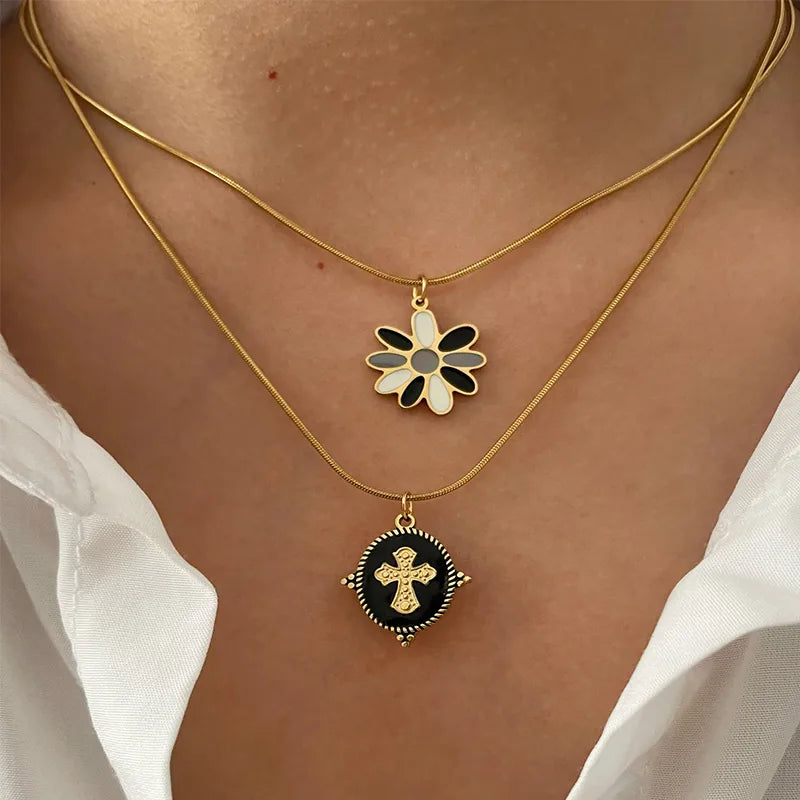 Wholesale Jewelry Simple Style Color Block 316L Stainless Steel  18K Gold Plated Irregular Plating Pendant Necklace