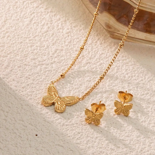 Wholesale Jewelry Simple Style Commute Butterfly 304 Stainless Steel 18K Gold Plated Plating Jewelry Set