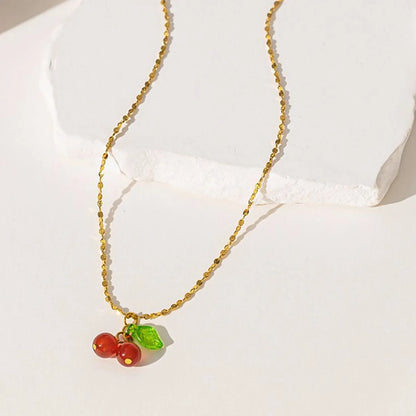 Wholesale Jewelry Simple Style Commute Cherry 304 Stainless Steel 18K Gold Plated Plating Pendant Necklace