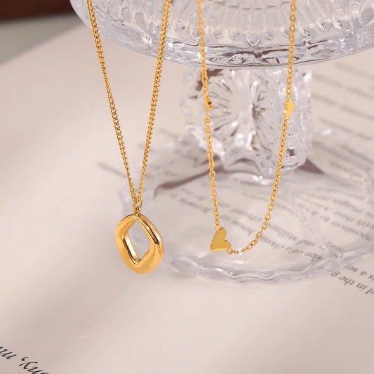 Wholesale Jewelry Simple Style Commute Circle Heart Shape 304 Stainless Steel 18K Gold Plated Plating Pendant Necklace