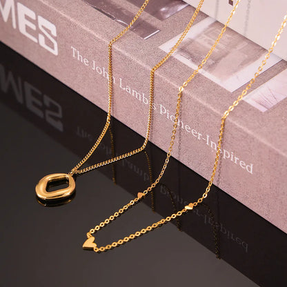 Wholesale Jewelry Simple Style Commute Circle Heart Shape 304 Stainless Steel 18K Gold Plated Plating Pendant Necklace