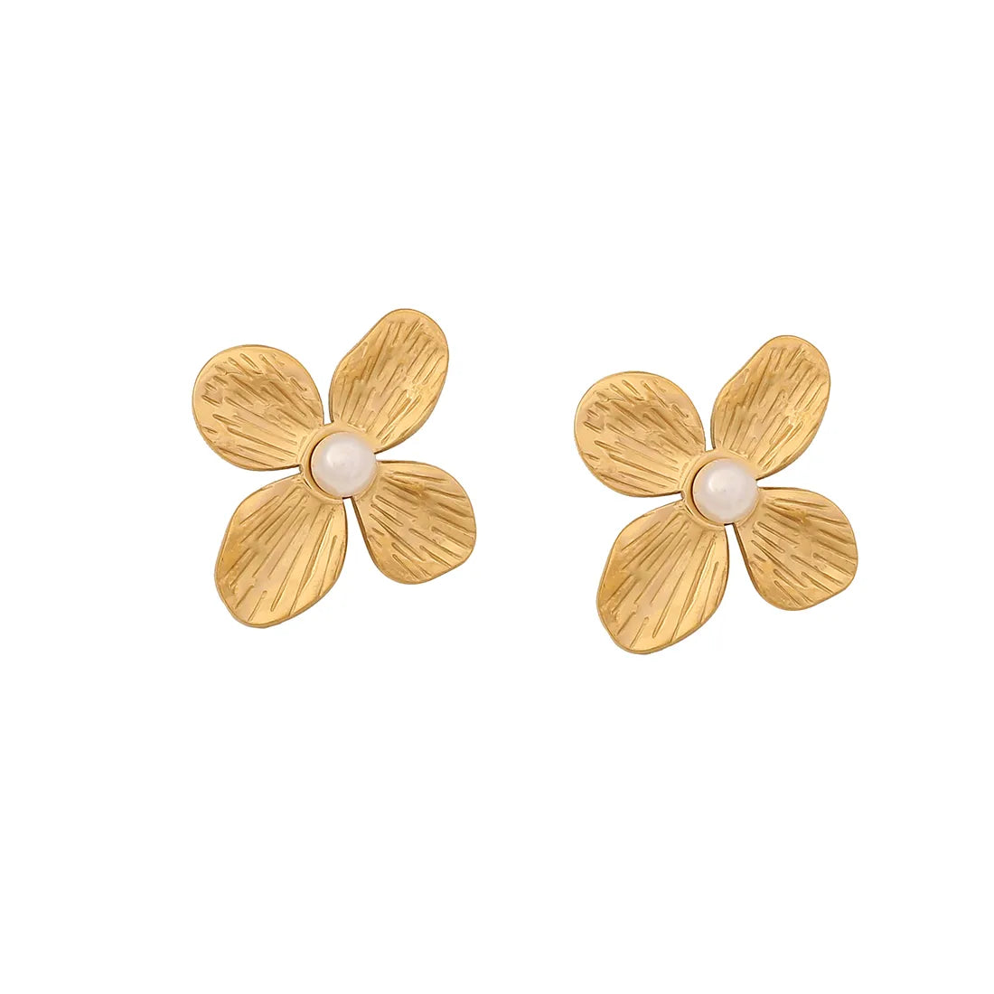 Wholesale Jewelry Simple Style Commute Flower 304 Stainless Steel Pearl 18K Gold Plated Plating Inlay Earrings Necklace