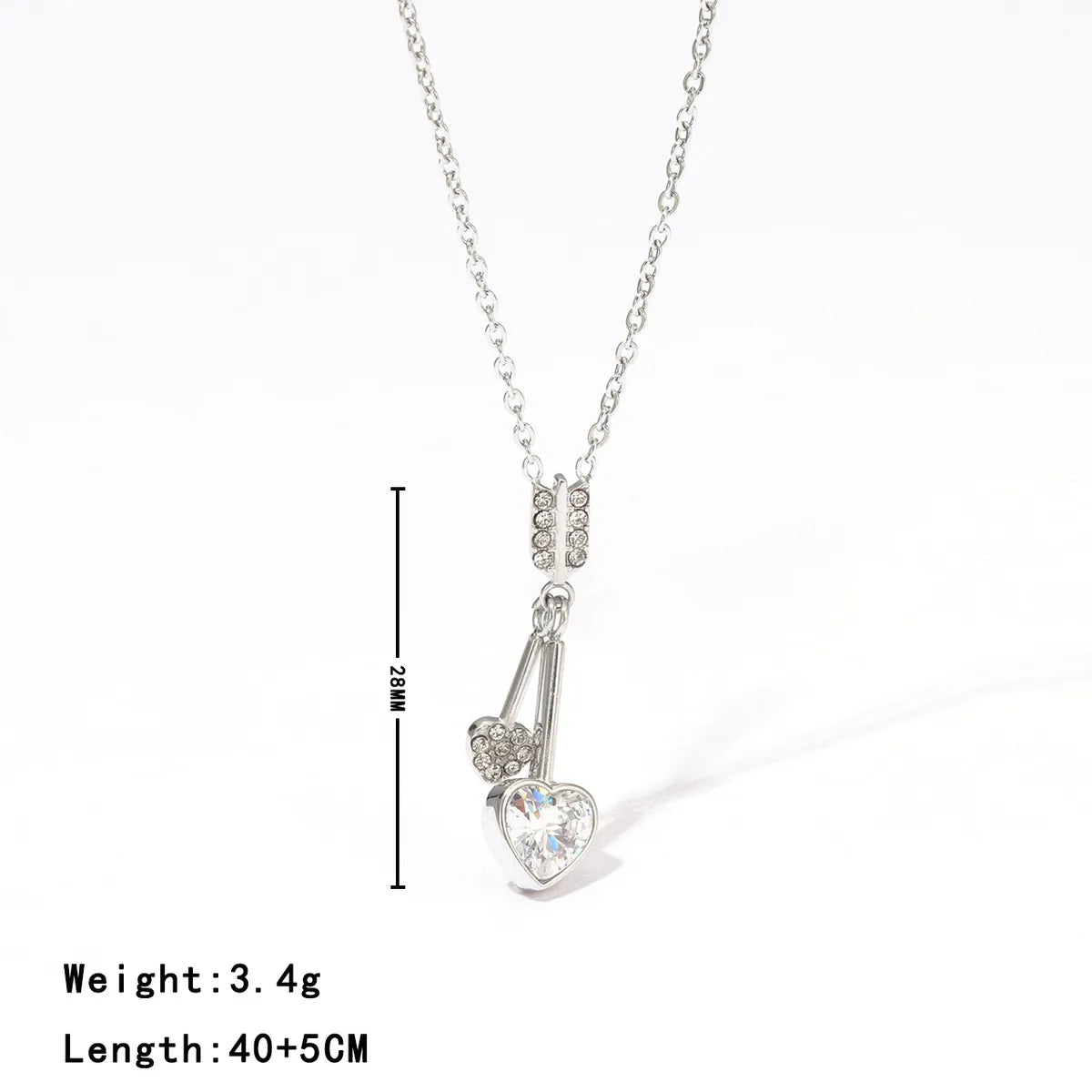 Wholesale Jewelry Simple Style Commute Heart Shape 304 Stainless Steel Zircon White Gold Plated Gold Plated Plating Inlay Pendant Necklace