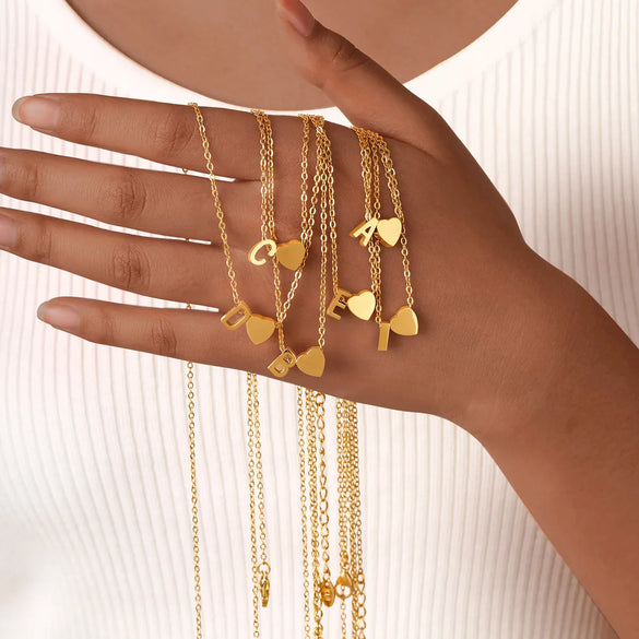 Wholesale Jewelry Simple Style Commute Letter Heart Shape 201 Stainless Steel Plating Pendant Necklace