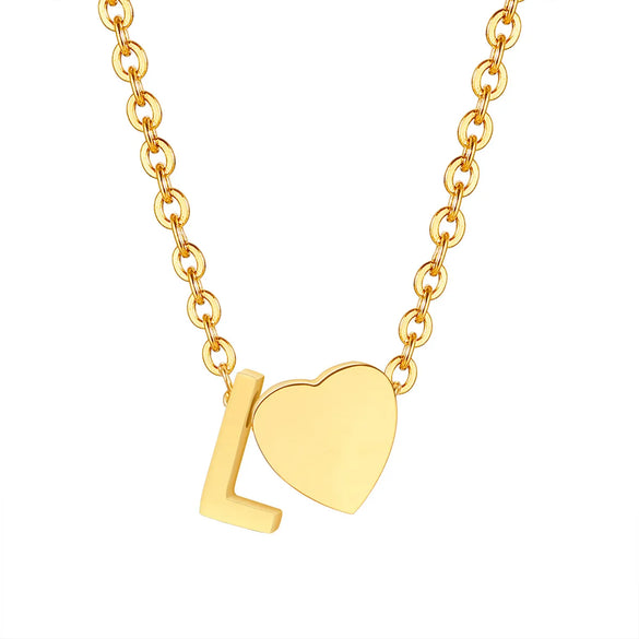 Wholesale Jewelry Simple Style Commute Letter Heart Shape 201 Stainless Steel Plating Pendant Necklace
