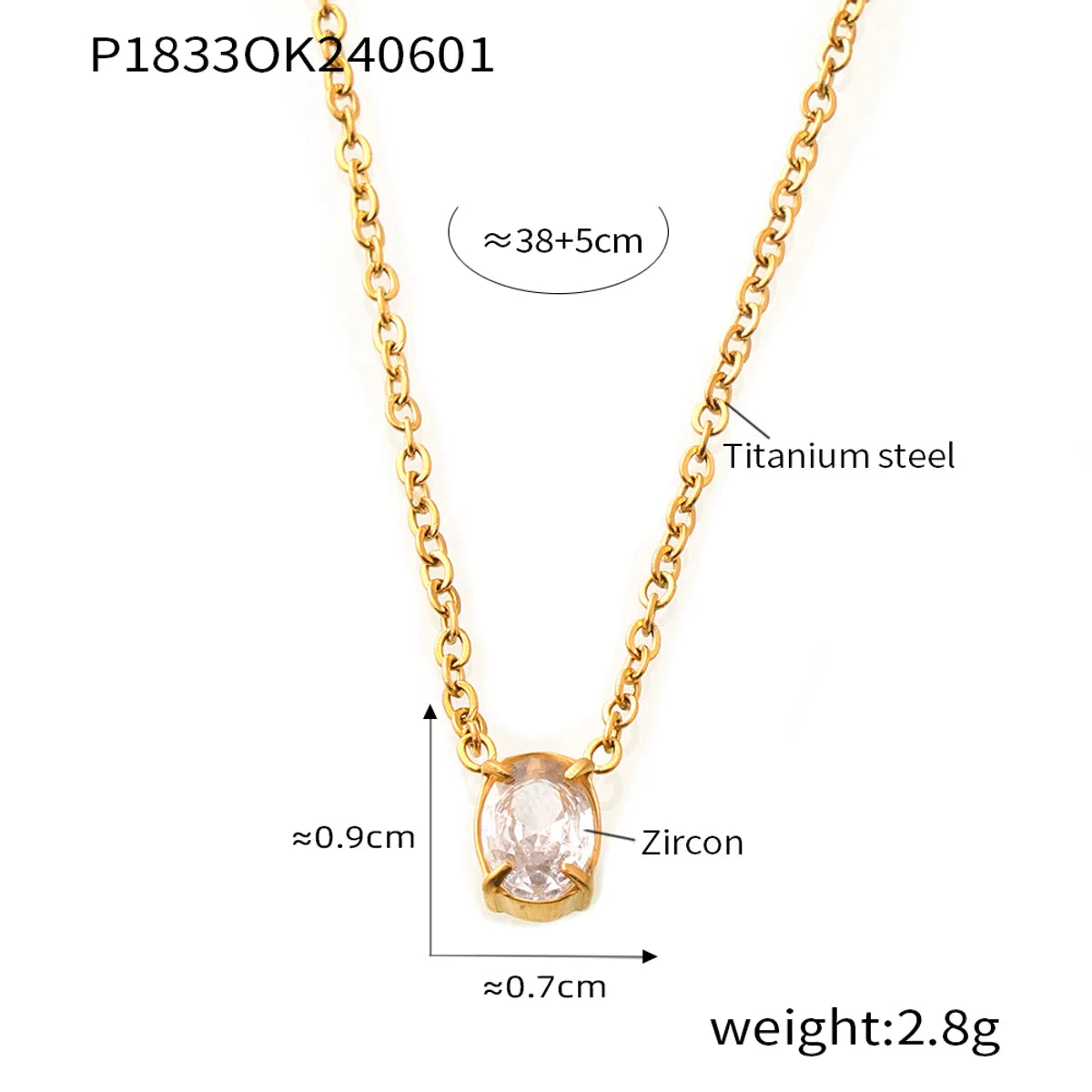 Wholesale Jewelry Simple Style Commute Oval 304 Stainless Steel Zircon 18K Gold Plated Plating Inlay Pendant Necklace