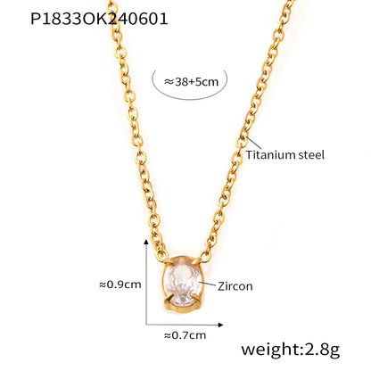 Wholesale Jewelry Simple Style Commute Oval 304 Stainless Steel Zircon 18K Gold Plated Plating Inlay Pendant Necklace