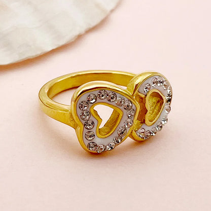 Wholesale Jewelry Simple Style Commute Round Square Heart Shape 304 Stainless Steel Zircon 14K Gold Plated Asymmetrical Plating Inlay Rings