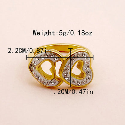 Wholesale Jewelry Simple Style Commute Round Square Heart Shape 304 Stainless Steel Zircon 14K Gold Plated Asymmetrical Plating Inlay Rings