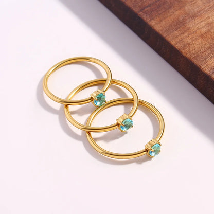 Wholesale Jewelry Simple Style Commute Solid Color 304 Stainless Steel Zircon 18K Gold Plated Gold Plated Plating Inlay Rings