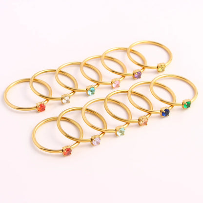 Wholesale Jewelry Simple Style Commute Solid Color 304 Stainless Steel Zircon 18K Gold Plated Gold Plated Plating Inlay Rings