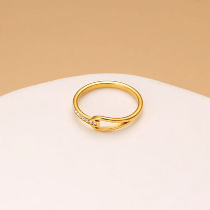 Wholesale Jewelry Simple Style Commute Water Droplets Solid Color 304 Stainless Steel Rhinestones 18K Gold Plated Round Inlay Rings