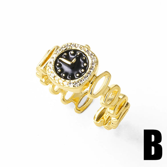 Wholesale Jewelry Simple Style Copper Electroplated Open Ring With Letters Numbers Text Pattern For Women