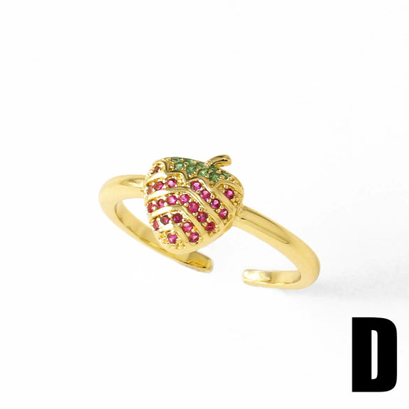 Wholesale Jewelry Simple Style Copper Fruit Pattern Electroplated Ring