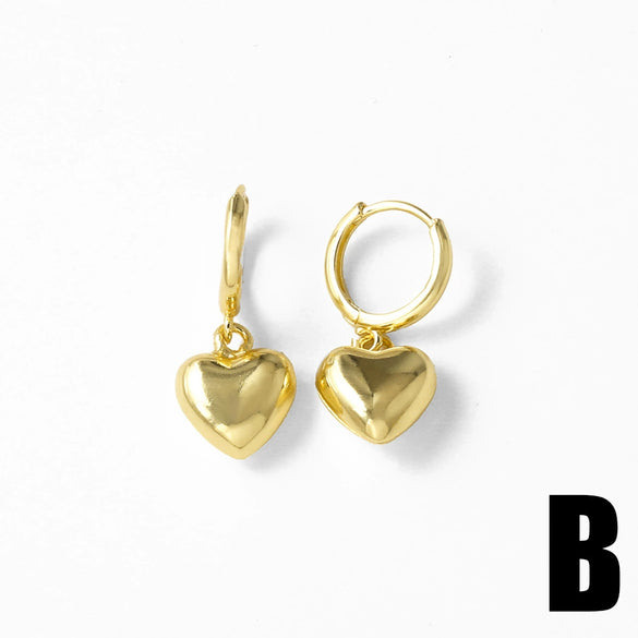 Wholesale Jewelry Simple Style Copper Heart Shape Pendant Earrings For Women 18K Gold Plated