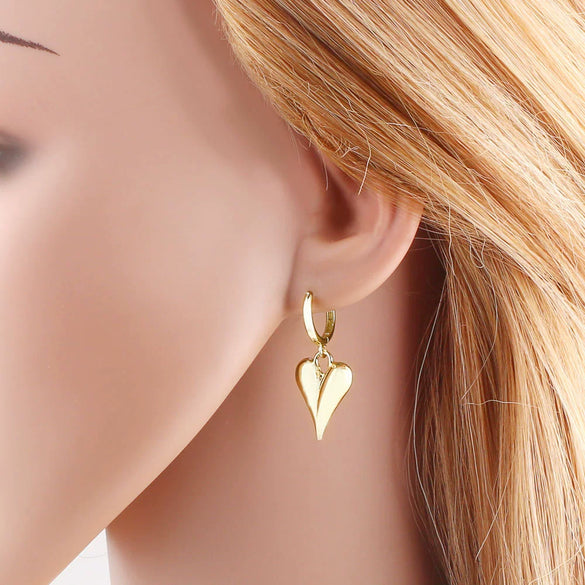 Wholesale Jewelry Simple Style Copper Heart Shape Pendant Earrings For Women 18K Gold Plated