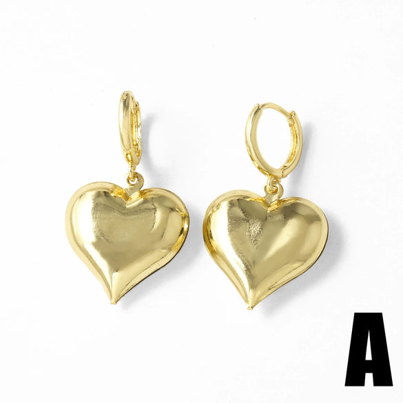 Wholesale Jewelry Simple Style Copper Heart Shape Pendant Earrings For Women 18K Gold Plated