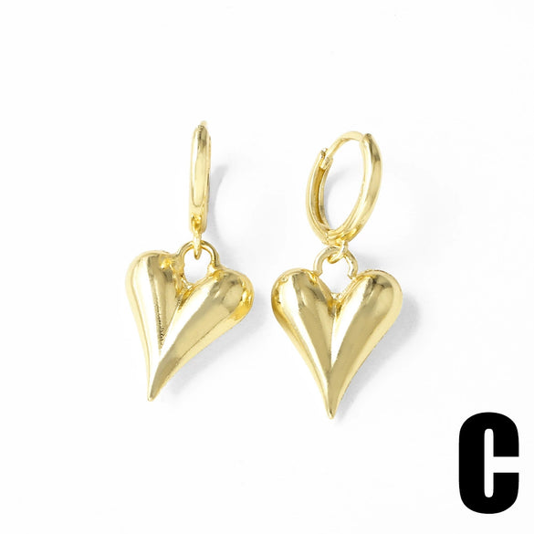 Wholesale Jewelry Simple Style Copper Heart Shape Pendant Earrings For Women 18K Gold Plated